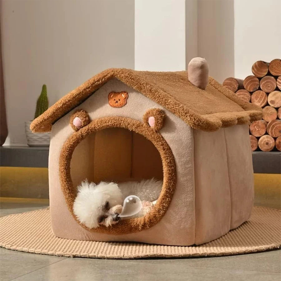 Maison pliable et lavable pour chats, confortable et pratique.
