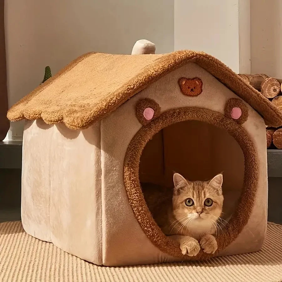 Maison pliable et lavable pour chats, confortable et pratique.