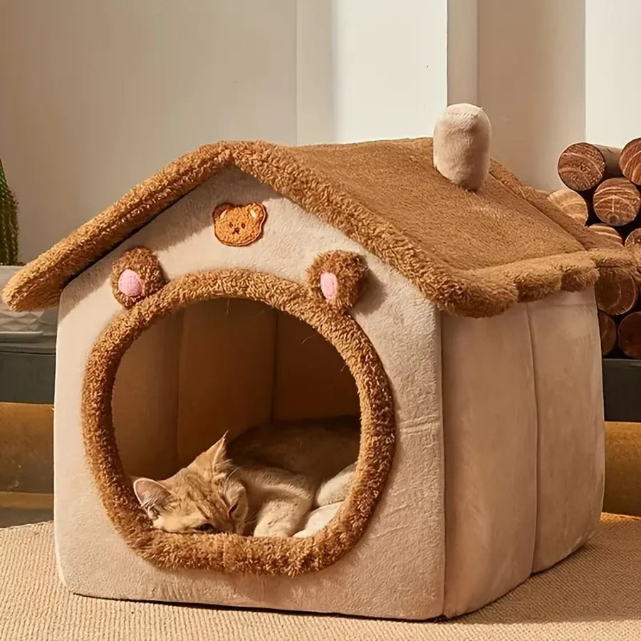 Maison pliable et lavable pour chats, confortable et pratique.
