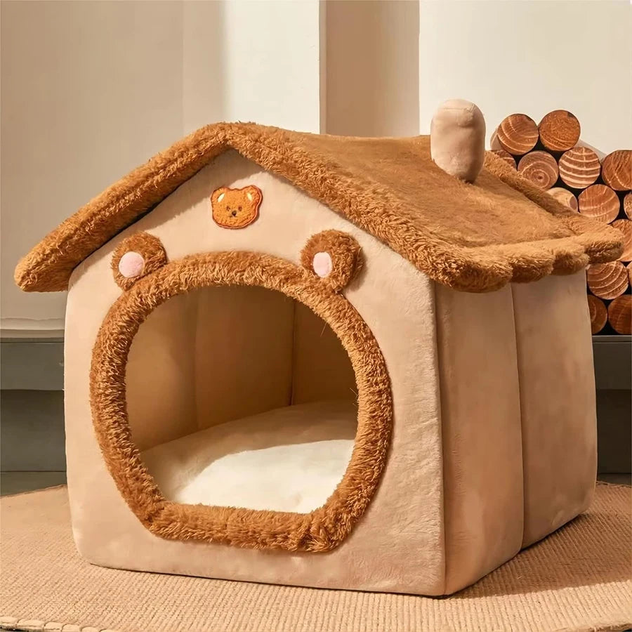 Maison pliable et lavable pour chats, confortable et pratique.